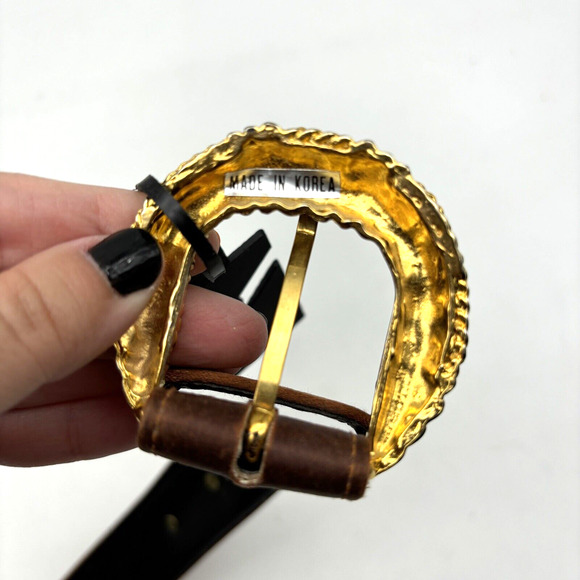 NEW Vintage 80s Cipriani 0179 Brown Satin Gold Filigree Gemstone Waist Belt M 30